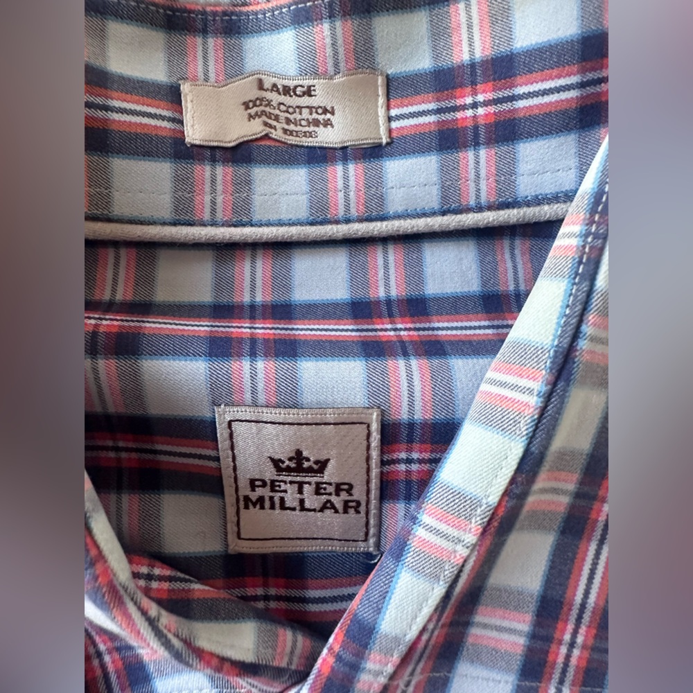 Peter Millar Blue/Pink Plaid Casual Shirt
